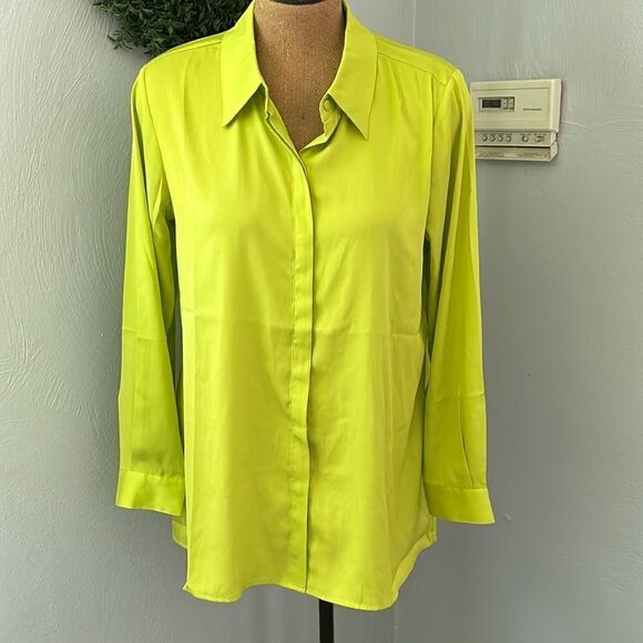 Joan Rivers lime green classic silky tunic blouse size medium NEW - Picture 1 of 6